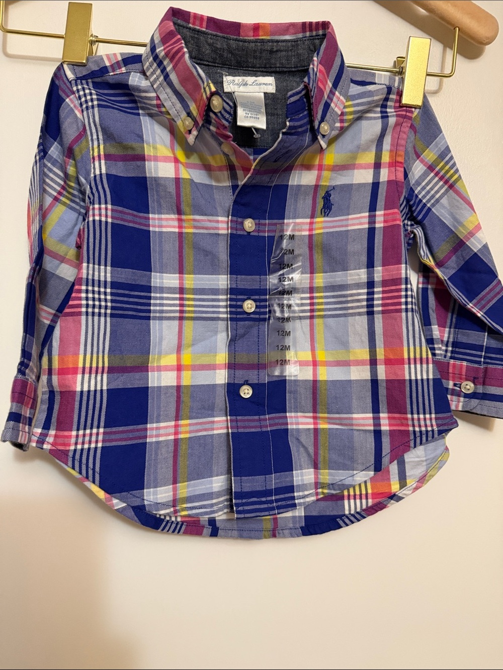 Ralph Lauren Boys Plaid Button-Down Shirt - Blue, Pink, Yellow 12 months